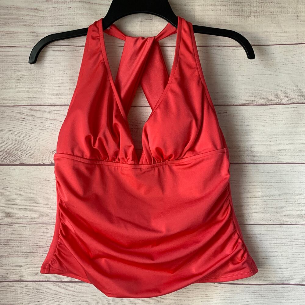 Venus Salmon Pink Tankini Swim Tank Top Ruched and Draped Front Size 8